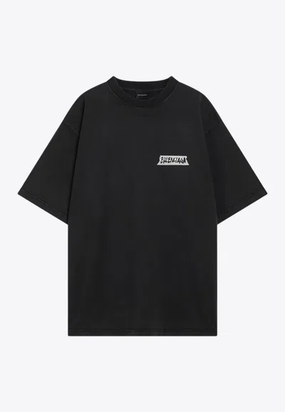 Balenciaga Medium Fit Masking Tape Logo Dry Jersey T-shirt In Black