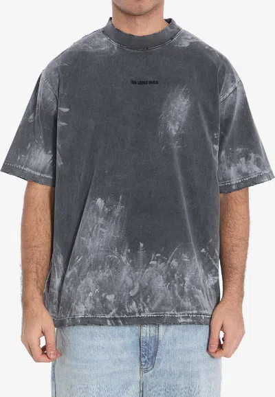 Balenciaga Logo Embroidered Crewneck T-shirt In Gray