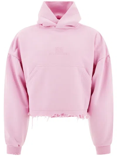 Balenciaga Logo-embroidered Cropped Hoodie In Pink