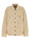 Balenciaga Beige Denim Jacket With Contrast Logo Embroidery In Brown
