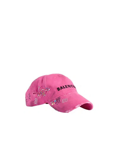 Balenciaga Logo Embroidered Distressed Cap In Pink
