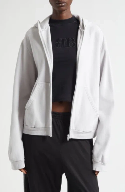 Balenciaga Logo Embroidered Dry Fleece Zip Hoodie In White