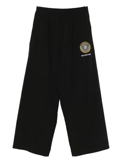 Balenciaga Logo-embroidered Elastic-waistband Trousers In Black
