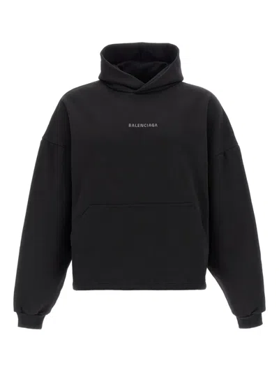 Balenciaga Logo-embroidered Hoodie In Black
