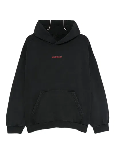 Balenciaga Logo-embroidered Hoodie In Black