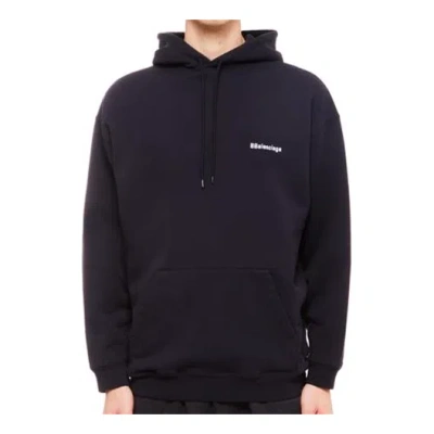Balenciaga Logo Embroidered Hoodie 'navy' In Blue