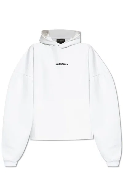 Balenciaga Logo Embroidered Hoodie In White
