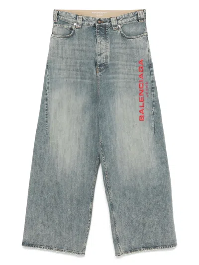 Balenciaga Logo-embroidered Jeans In Blue