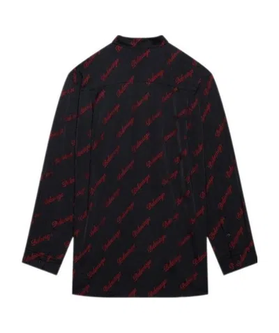 Balenciaga Logo-embroidered Long-sleeve Shirt In Black