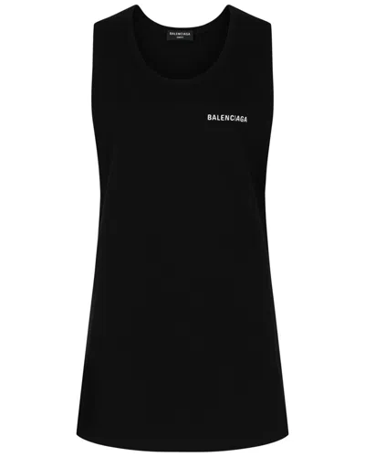 Balenciaga Logo Embroidered Loose Tank Top In Black