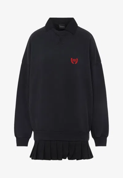 Balenciaga Logo-embroidered Mini Hybrid Dress In Black
