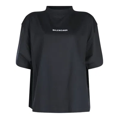 Balenciaga Black T-shirt With  Back Logo In Rhinestones In Vintage Jersey Woman