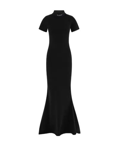 Balenciaga Logo-embroidered Neckline Gown In Black