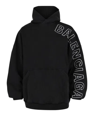Balenciaga Logo Embroidered Oversized Hoodie In Black