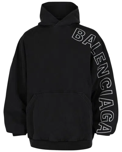 Balenciaga Logo Embroidered Oversized Hoodie In Black