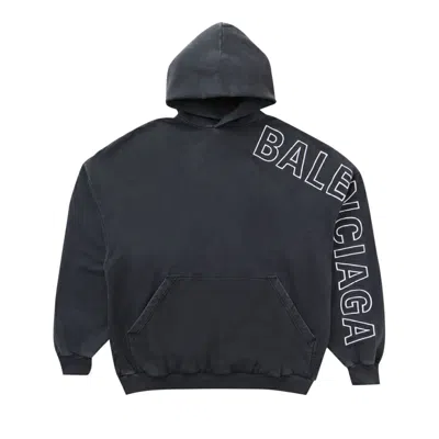 Pre-owned Balenciaga Logo Embroidered Oversized Hoodie 'washed Black/white' | Men's Size 2