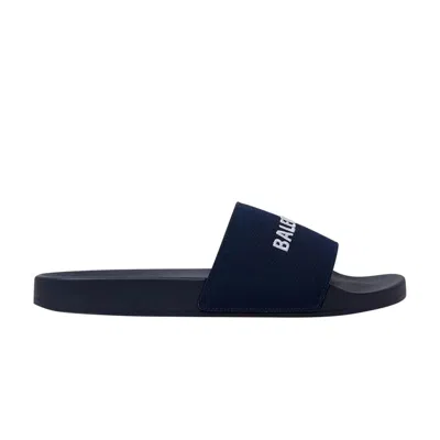 Pre-owned Balenciaga Logo Embroidered Pool Slides 'navy' | Blue | Men's Size 41