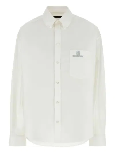 Balenciaga Logo-embroidered Poplin Shirt In White