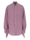 Balenciaga Oversized Striped Cotton Shirt With Knotted Cuffs In Red