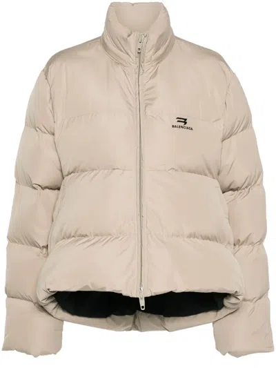 Balenciaga Logo-embroidered Puffer Jacket In Neutrals