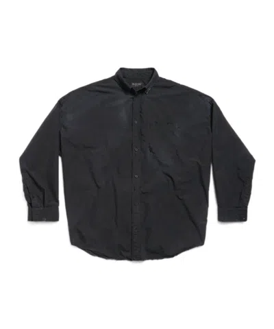 Balenciaga Logo-embroidered Ripstop Shirt In Black