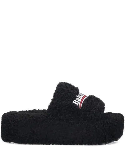 Balenciaga Furry Platform Sliders In Animal Print