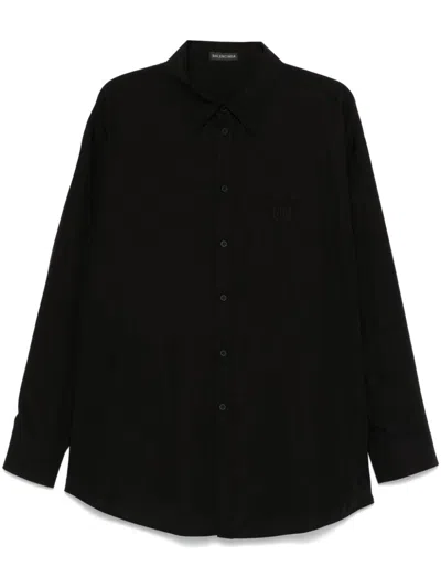 Balenciaga Logo-embroidered Shirt In Black