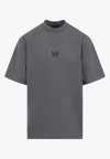 Balenciaga Men Grey Crewneck T-shirt With Logo Embroidery On The Front In Cotton Man In Gray