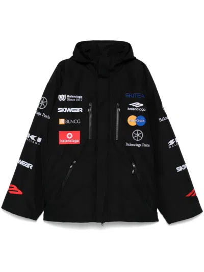 Balenciaga Logo-embroidered Ski Jacket In Black