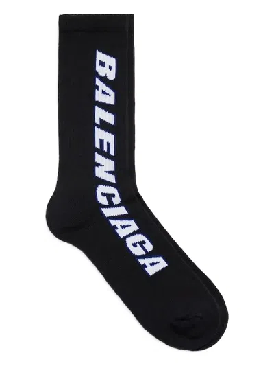 Balenciaga Logo-embroidered Socks In Black