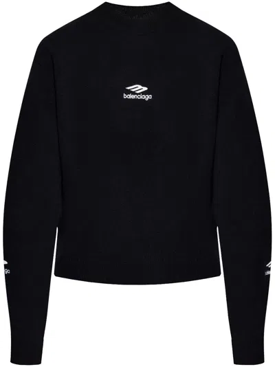 Balenciaga Knitwear Crew Neck Sweater In Black