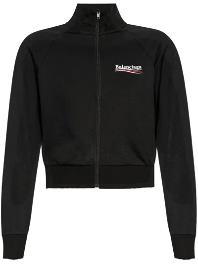 Balenciaga Black Cotton Blend Sweatshirt With Logo