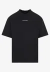 Balenciaga Men Black Crewneck T-shirt With Logo Lettering On The Front And Logo Patch On The Sleeve  In Black