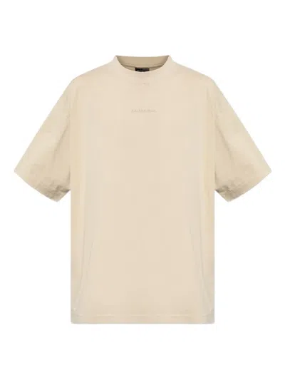 Balenciaga Logo-embroidered T-shirt In Neutral