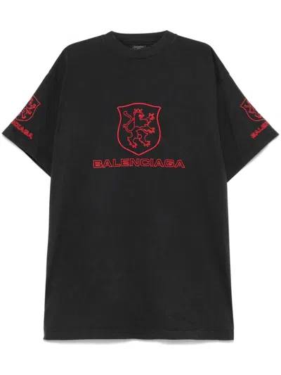 Balenciaga Logo-embroidered T-shirt In Black