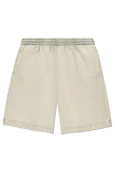 Balenciaga Logo-embroidered Track Shorts In Beige