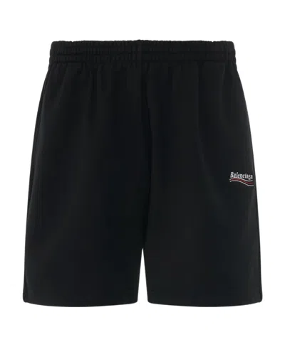 Balenciaga Logo-embroidered Track Shorts In Black/white