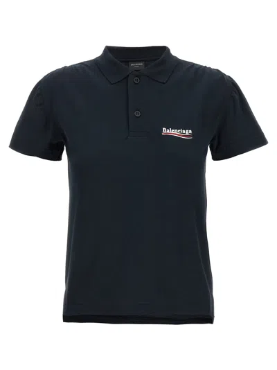 Balenciaga Logo Embroidery Polo Shirt In Blue