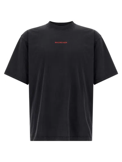 Balenciaga Men Logo Embroidery T-shirt In Black