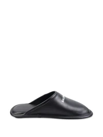 Balenciaga Logo Flat Mules In Black