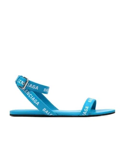 Balenciaga Logo Flat Sandals In Blue