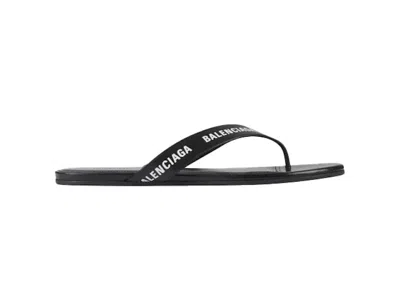 Pre-owned Balenciaga Logo Flip Flops (women's) Sneakers In Black/white