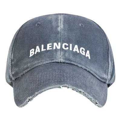 Balenciaga Logo Front Cap 'grey' In Blue