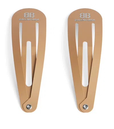 Balenciaga Logo Hair Clips In Beige