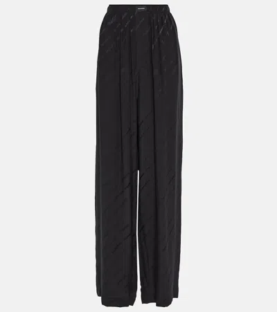 Balenciaga Logo High-rise Wide-leg Pants In Black