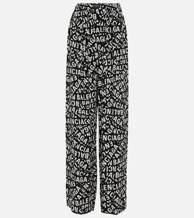 Balenciaga Logo High-rise Wide-leg Pants In Black,white