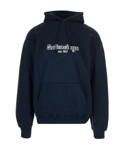 Balenciaga Logo Hooded Hooded Hoodie In Black