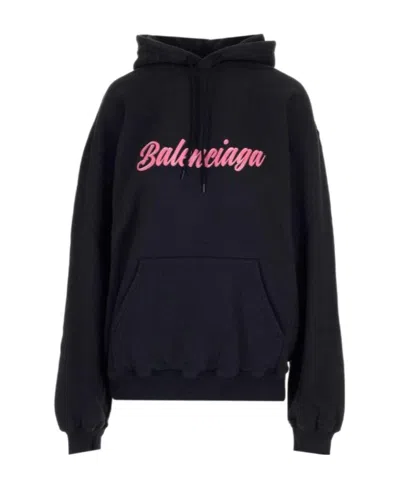 Balenciaga Logo Hooded Hooded Sweater In Black