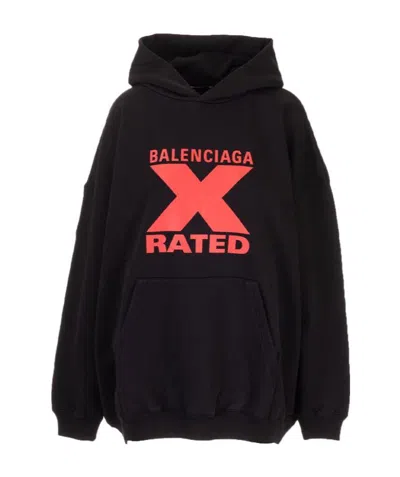 Balenciaga Logo Hooded Sweater In Black