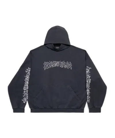 Balenciaga Logo Hooded Sweater In Black